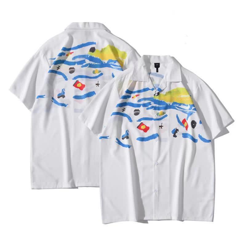 Men's Art Inspired White Designed Aloha Shirt - Obeezi.com