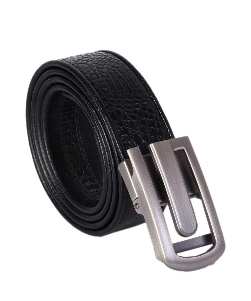 Men's Black Leather Head Buckle Plain Belts - Obeezi.com