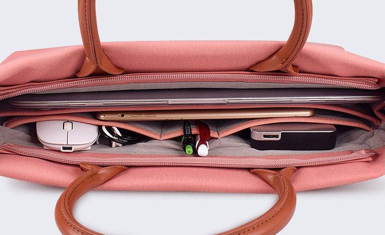 Men's Casual Waterproof Breathable Soft Leather Handle Laptop Bag-Pink - Obeezi.com