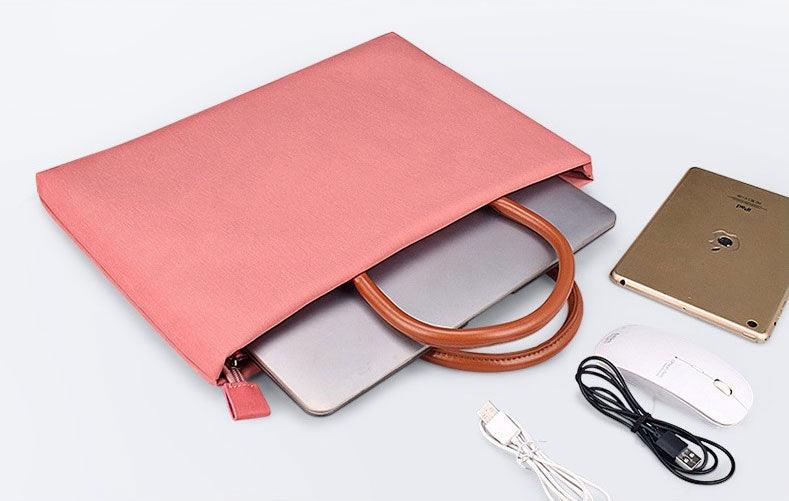 Men's Casual Waterproof Breathable Soft Leather Handle Laptop Bag-Pink - Obeezi.com