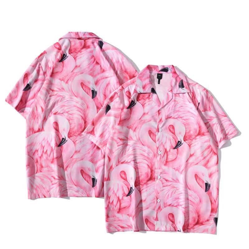 Men's Classic Pink Flamingo Designed Aloha Shirt - Obeezi.com