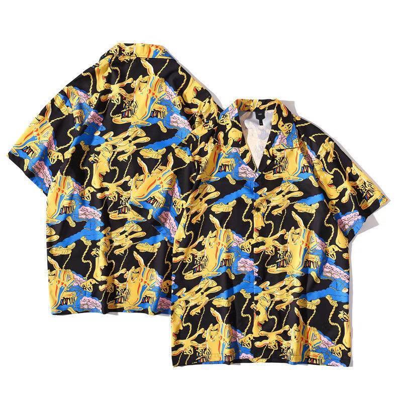Men's Exquisite Multi Colored Designed Aloha Shirt - Yellow - Obeezi.com