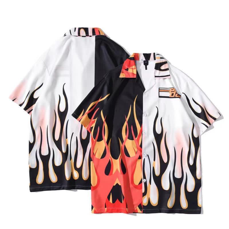Men's Fire Inspired Multi Coloured Designed Aloha Shirt - Obeezi.com