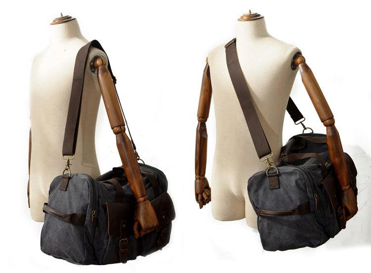 Men's Leather And Canvass Duffel Bag-Dark Grey - Obeezi.com