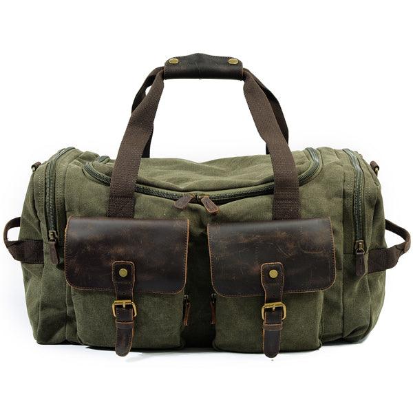 Men's Leather And Canvass Duffel Bag-Green - Obeezi.com