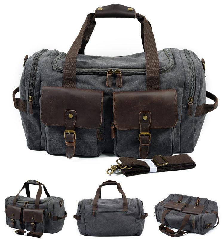 Men's Leather And Canvass Duffel Bag-Green - Obeezi.com