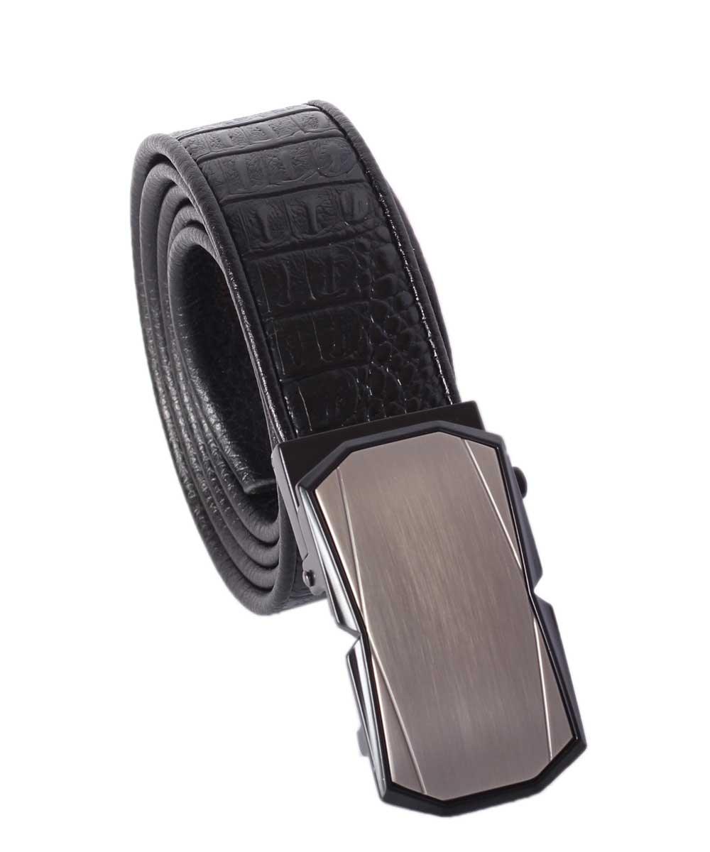 Men's Plain Steel Black Leather Buckle Belt - Obeezi.com