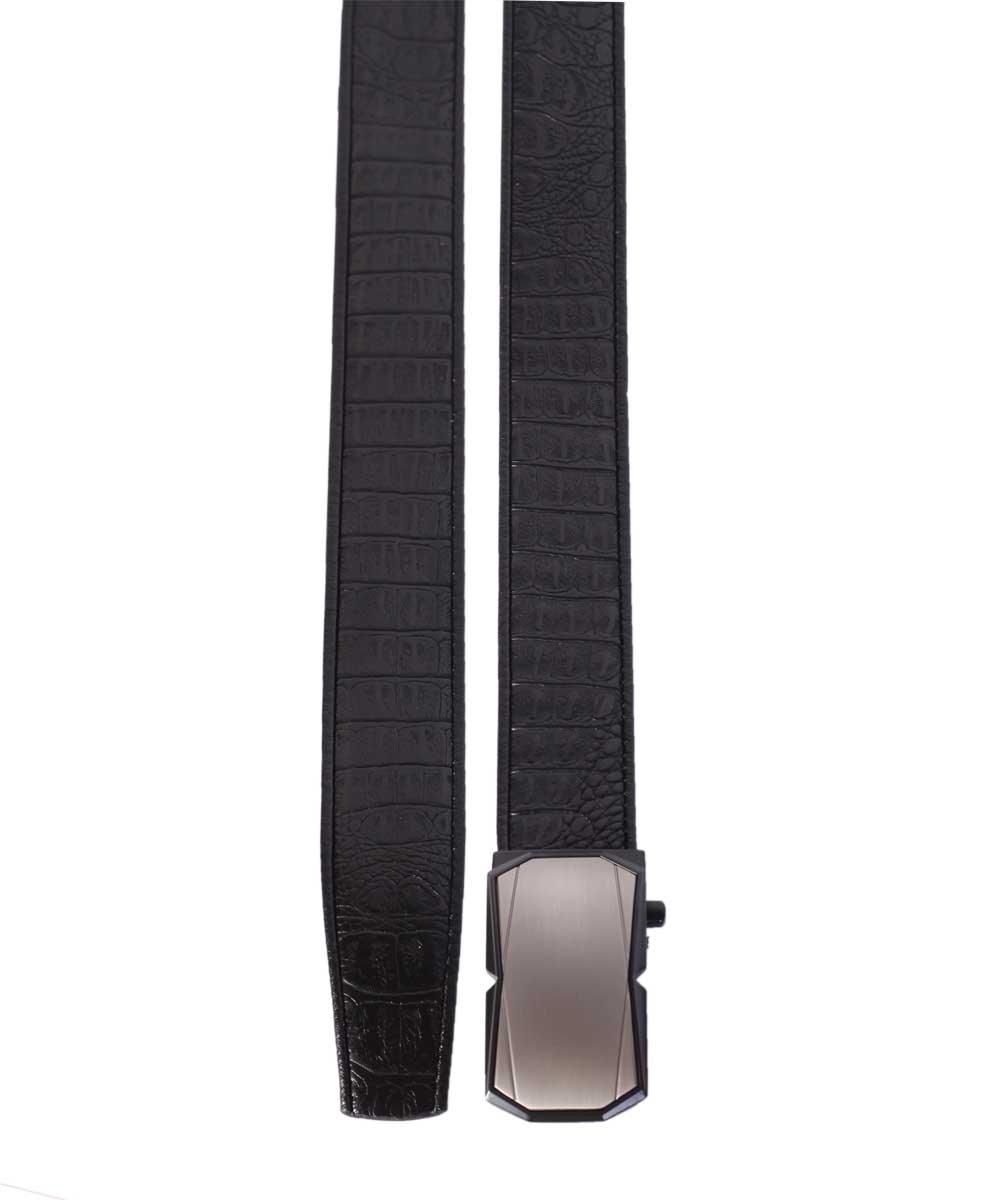 Men's Plain Steel Black Leather Buckle Belt - Obeezi.com