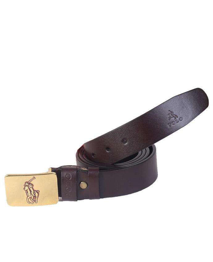Men's Polo Ralph Lauren Pony Plaque Leather Belt-Brown - Obeezi.com