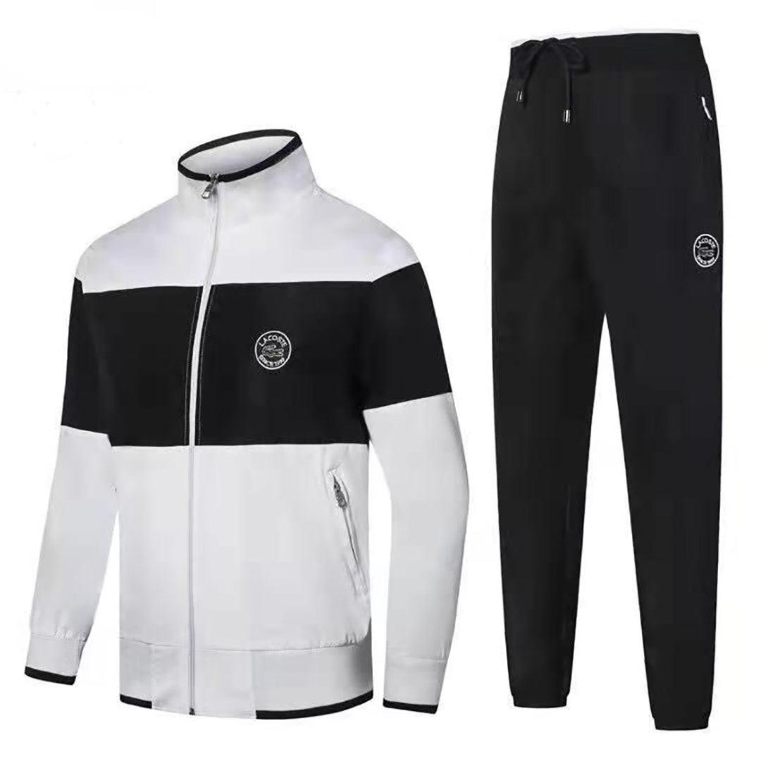 Men's Sport Branded Bands Jacket Colour Block Tracksuit- White Black - Obeezi.com