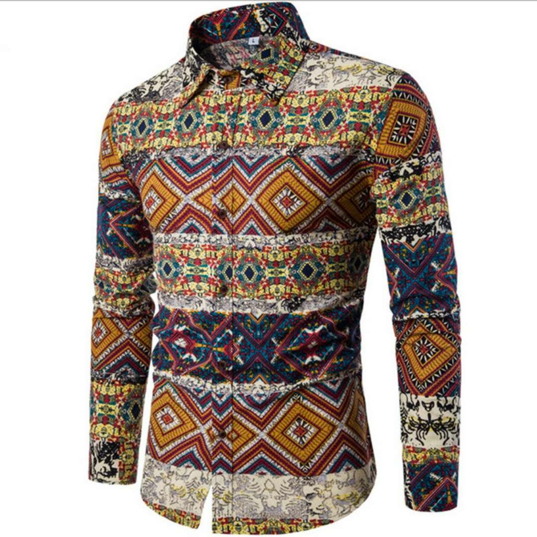 Men Vintage Long Sleeve Floral Multi Color Shirt - Obeezi.com