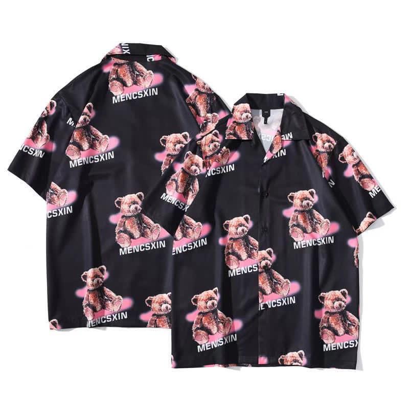 Mencsxin Teddy Bear Designed Black Aloha Shirt - Obeezi.com
