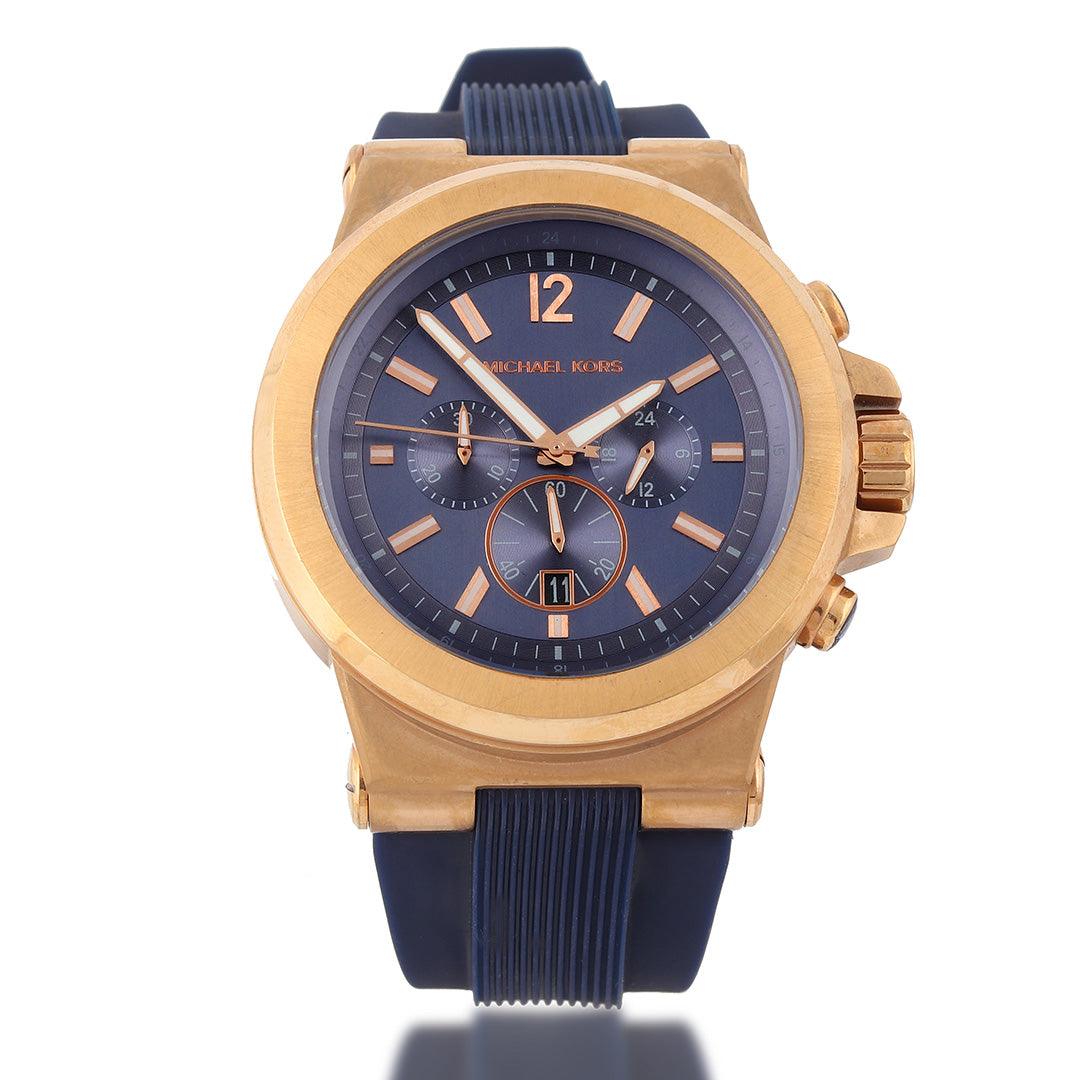 Michael Kors Analogue Gold And Royal Blue Silicon Strap Wrist Watch - Obeezi.com