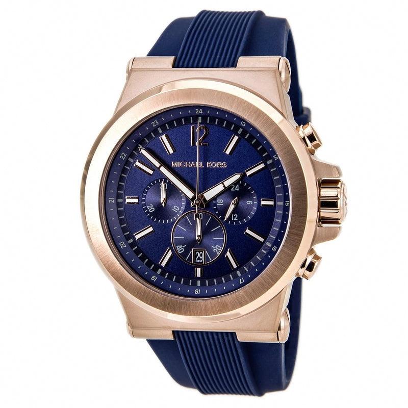 MICHAEL KORS Dylan Dial Rose Gold-tone Navy Silicone Strap Men's Watch MK8295 - Obeezi.com