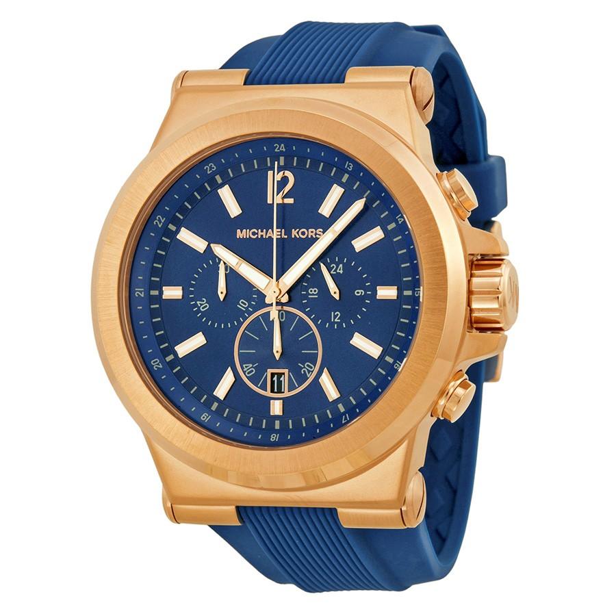 MICHAEL KORS Dylan Dial Rose Gold-tone Navy Silicone Strap Men's Watch MK8295 - Obeezi.com