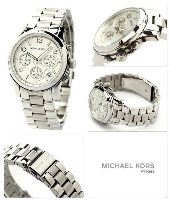 Michael Kors Ladies Silver-Tone Chronograph Runway Designer Watch MK5076 - Obeezi.com