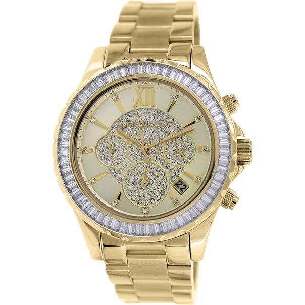 Michael Kors MK5810 Women's Crystal Gold Dial Gold Plated Steel Bracelet Glitz Chronograph Watch - Obeezi.com