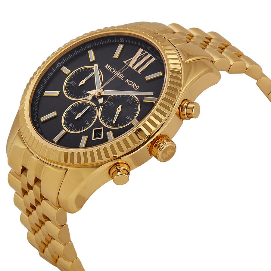 Michael Kors MK8286 Lexington Chronograph Black Dial Gold-Tone Watch - Obeezi.com