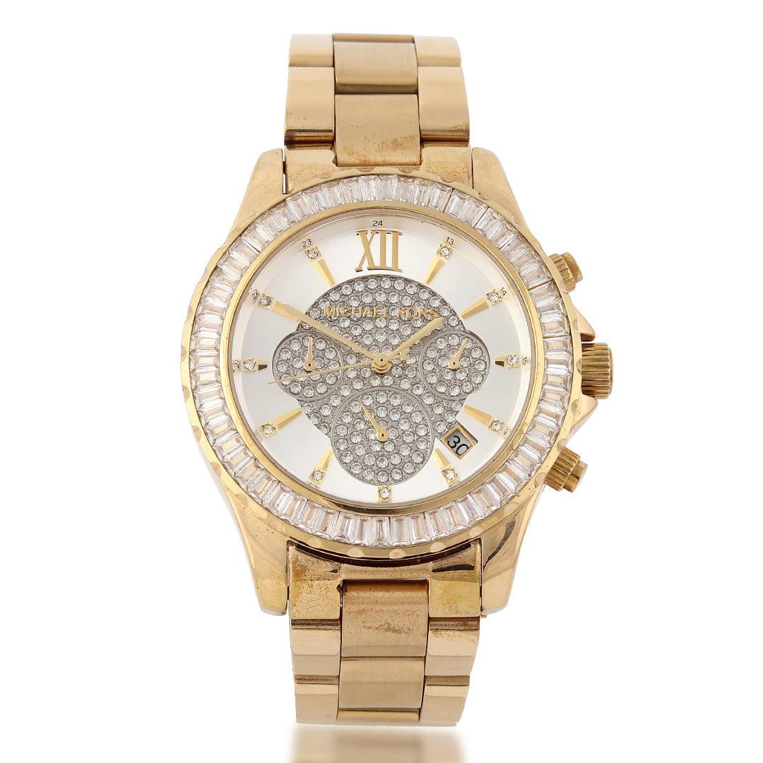 Michael Kors Women Gold Chrystal Chronograph Watch - Obeezi.com