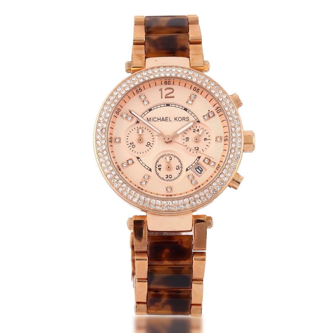 Michael Kors Women's Chronograph Quartz Watch With Brown Stainless Acetate - Obeezi.com