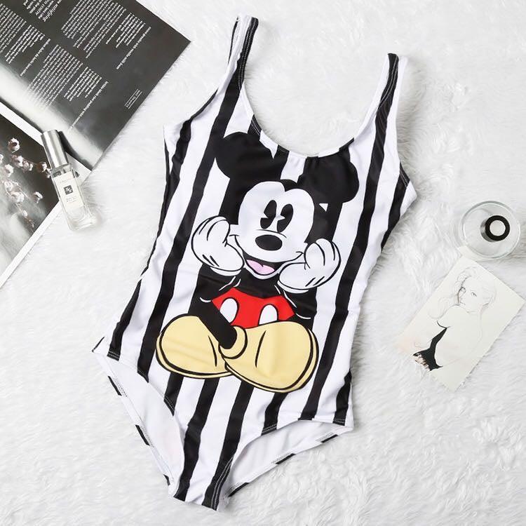 Mickey Mouse Designed One-Piece Body Fitting White Bikini - Obeezi.com