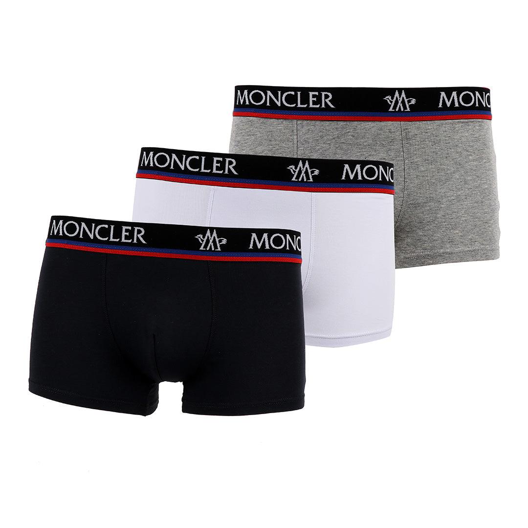 Moncler Crested Elastic Band 3 IN 1 Pack Black White and Grey Boxers - Obeezi.com