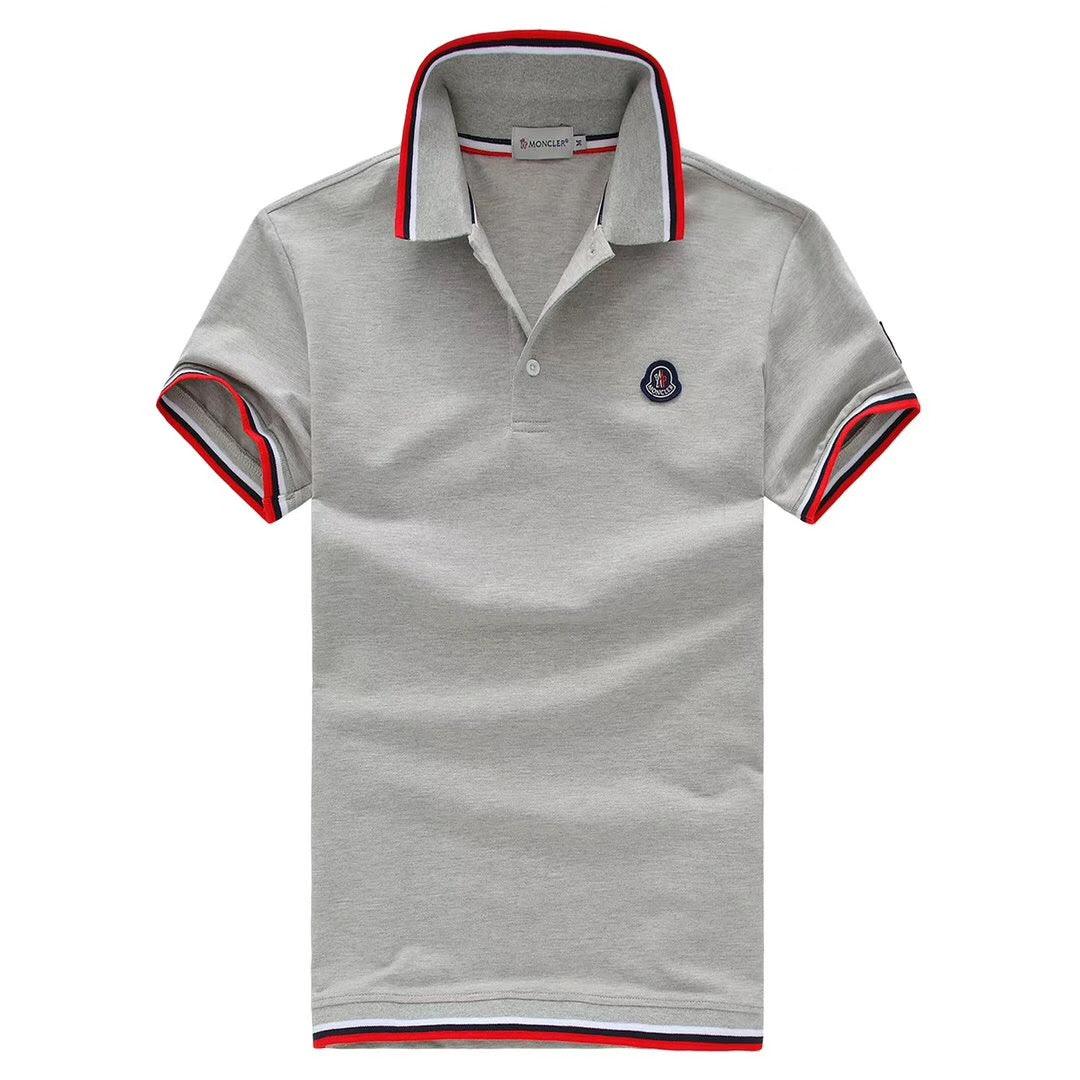 Moncler Stripe Trim Cotton Grey Polo T-shirt - Obeezi.com