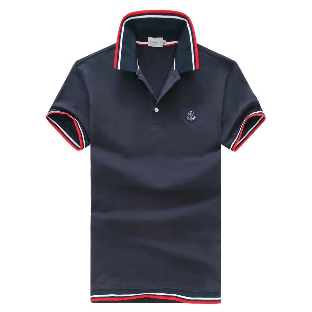 Moncler Stripe Trim Cotton Navyblue Polo T-shirt - Obeezi.com