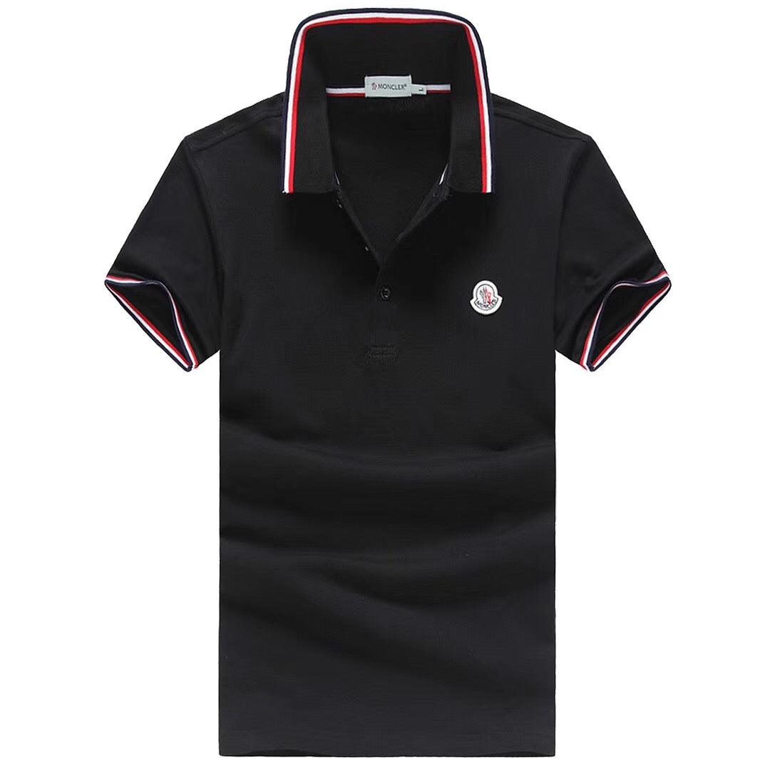 Moncler Stripe Trim Cotton Pique Black Polo T-shirt - Obeezi.com