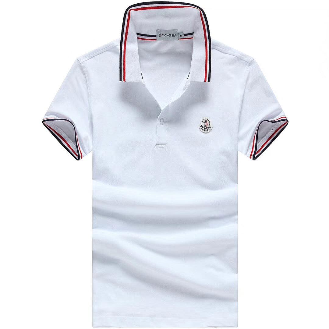 Moncler Stripe Trim Cotton Piqué White Polo T-shirt - Obeezi.com
