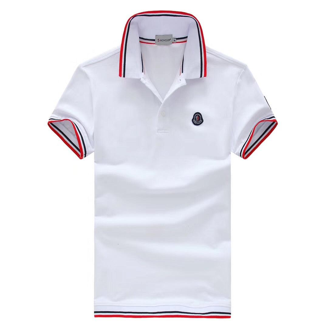 Moncler Stripe Trim Cotton White Polo T-shirt - Obeezi.com