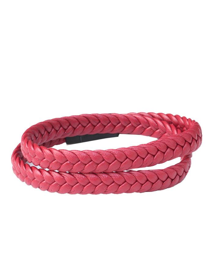 Mont Blanc Black head 2 Pack pink plaited leather bracelet - Obeezi.com