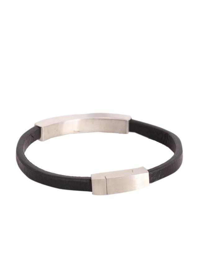 Mont Blanc Flexible Leather and sterling Black Sliver bracelet - Obeezi.com