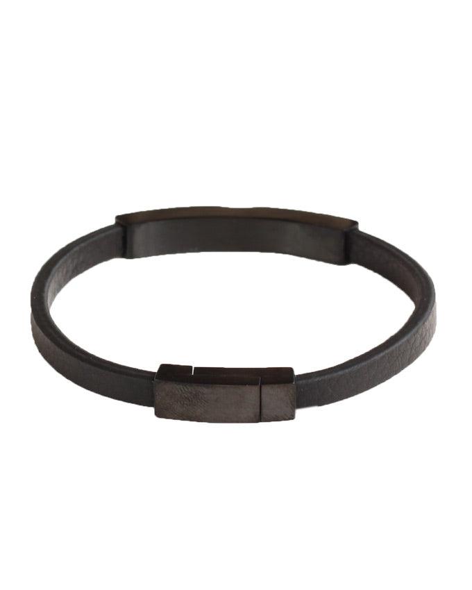 Mont Blanc Flexible Leather and Sterling Bracelet Black - Obeezi.com