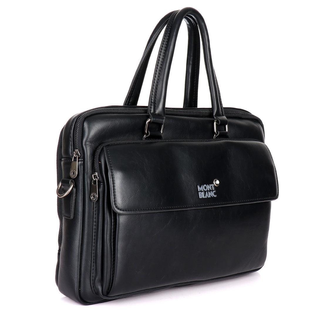 Mont Blanc Vintage Brown Leather Briefcase With Original Shoulder Strap. Black - Obeezi.com
