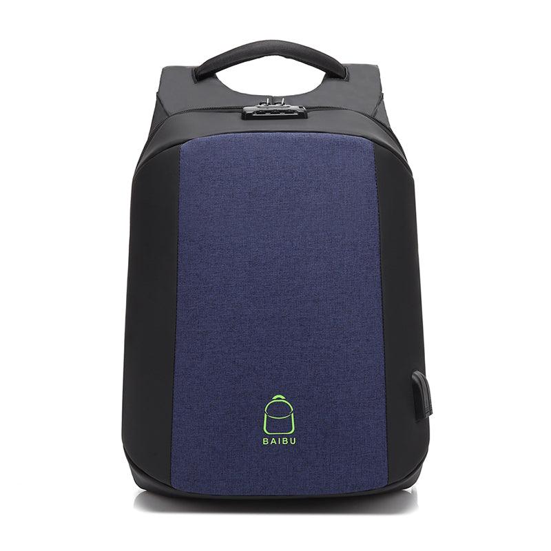 Multi-function Waterproof Nylon Anti-theft Computer Backpack With Changing And Auxiliary Port-Blue - Obeezi.com