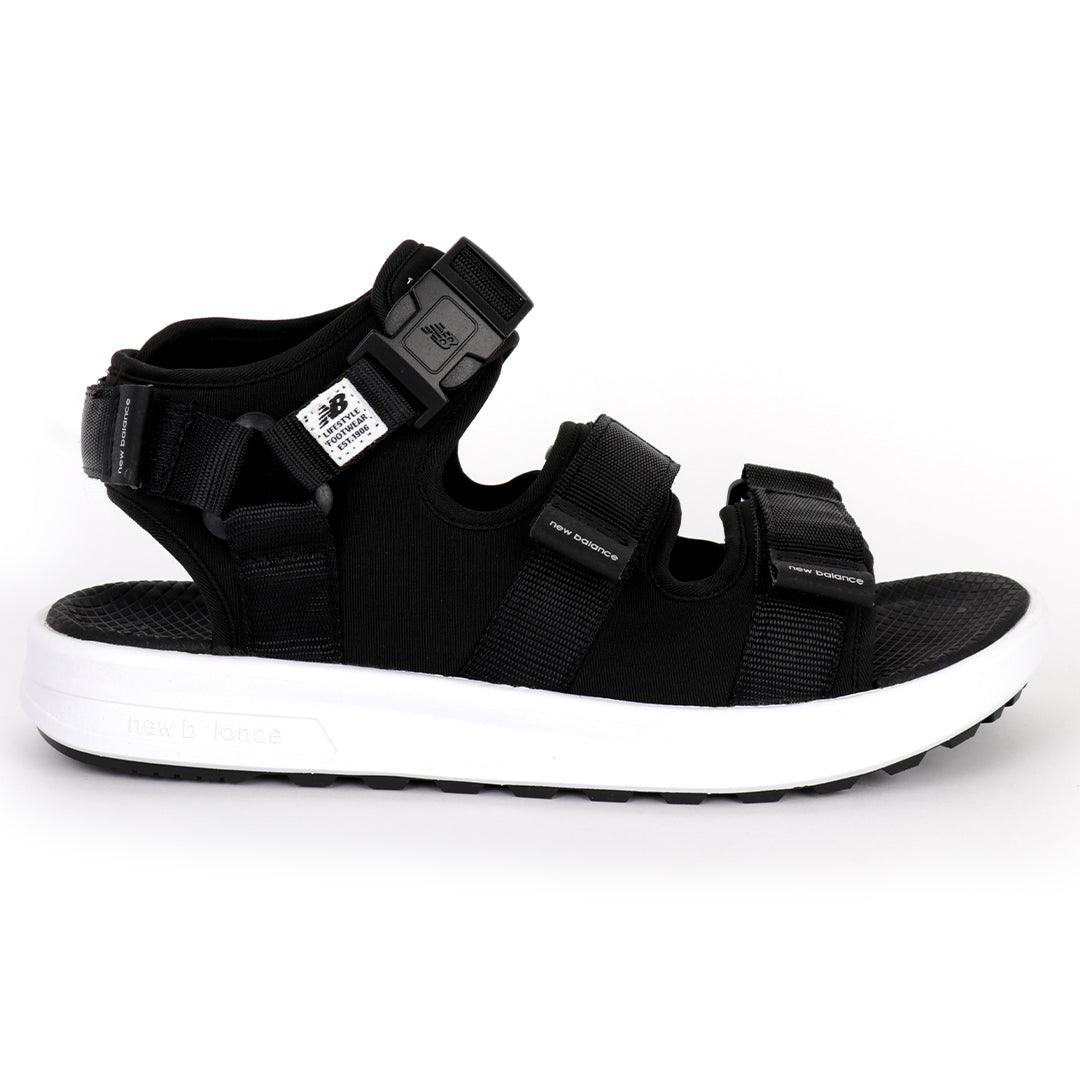 NB Three Straps All Black With White Sole Sandal - Obeezi.com