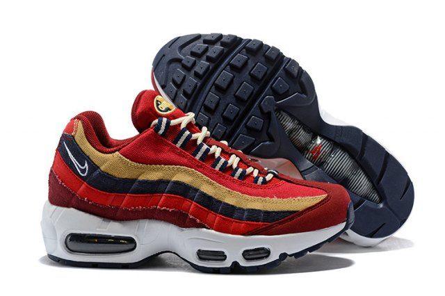 Nike Air Max 95 Red Gold Navy Blue Unisex Casual Trainers Running Sneakers - Obeezi.com