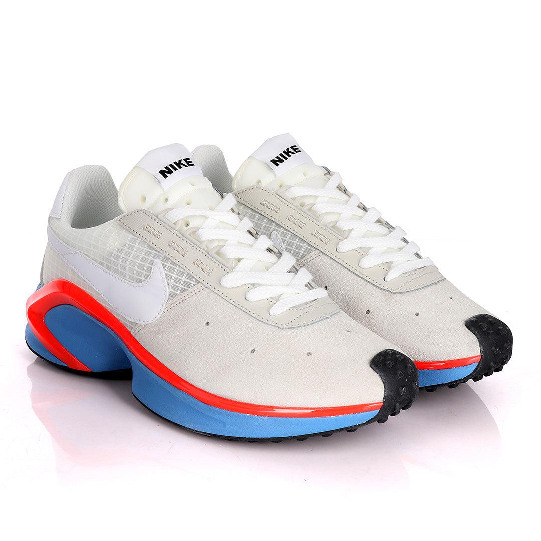 NK D/MS/X Waffle Beige Sneakers With Classic Red And Blue Designs - Obeezi.com