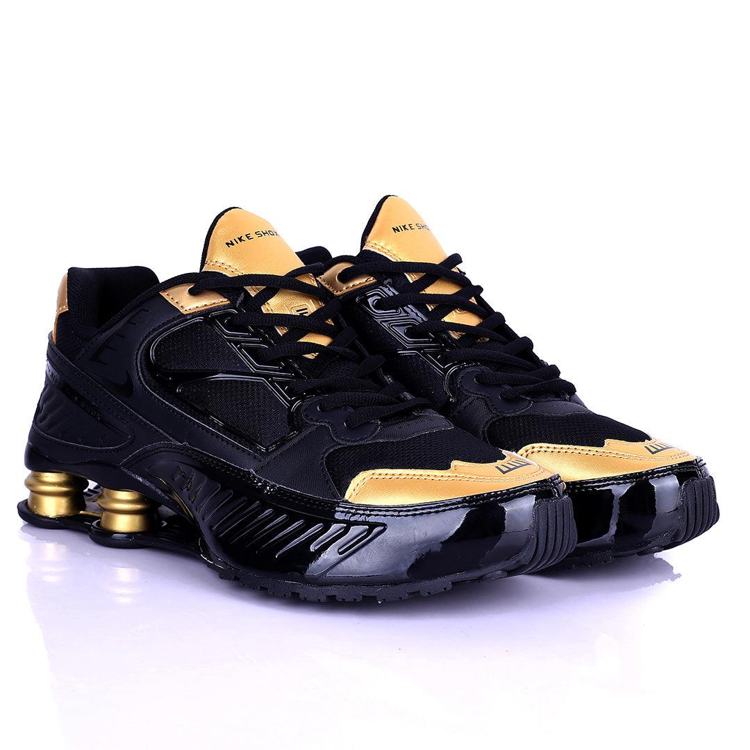 NK Flyknit Black And Gold Exquisite Designed Lace up Sneakers - Obeezi.com