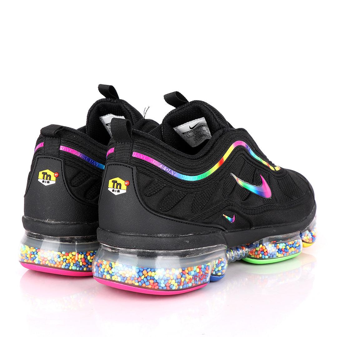 NK Max Black Sneakers With Pearl Filled Tuned Pressure Multi-colored Sole And Logo Design - Obeezi.com