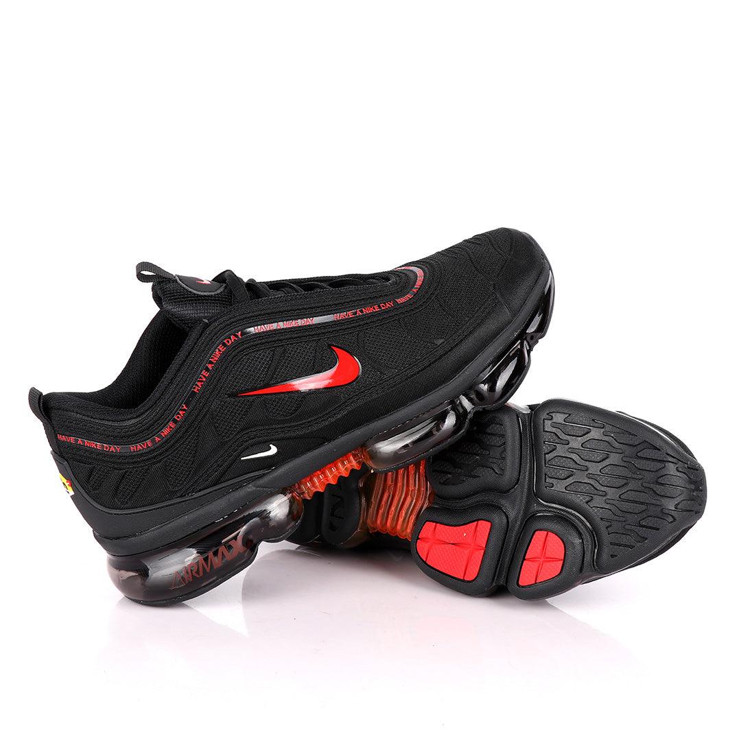 NK Max Black Sneakers With Tuned Pressure Sole And Red Logo Design - Obeezi.com