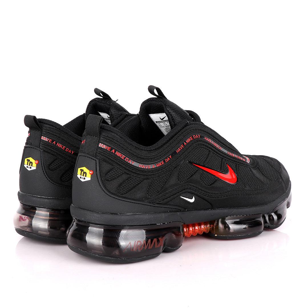 NK Max Black Sneakers With Tuned Pressure Sole And Red Logo Design - Obeezi.com