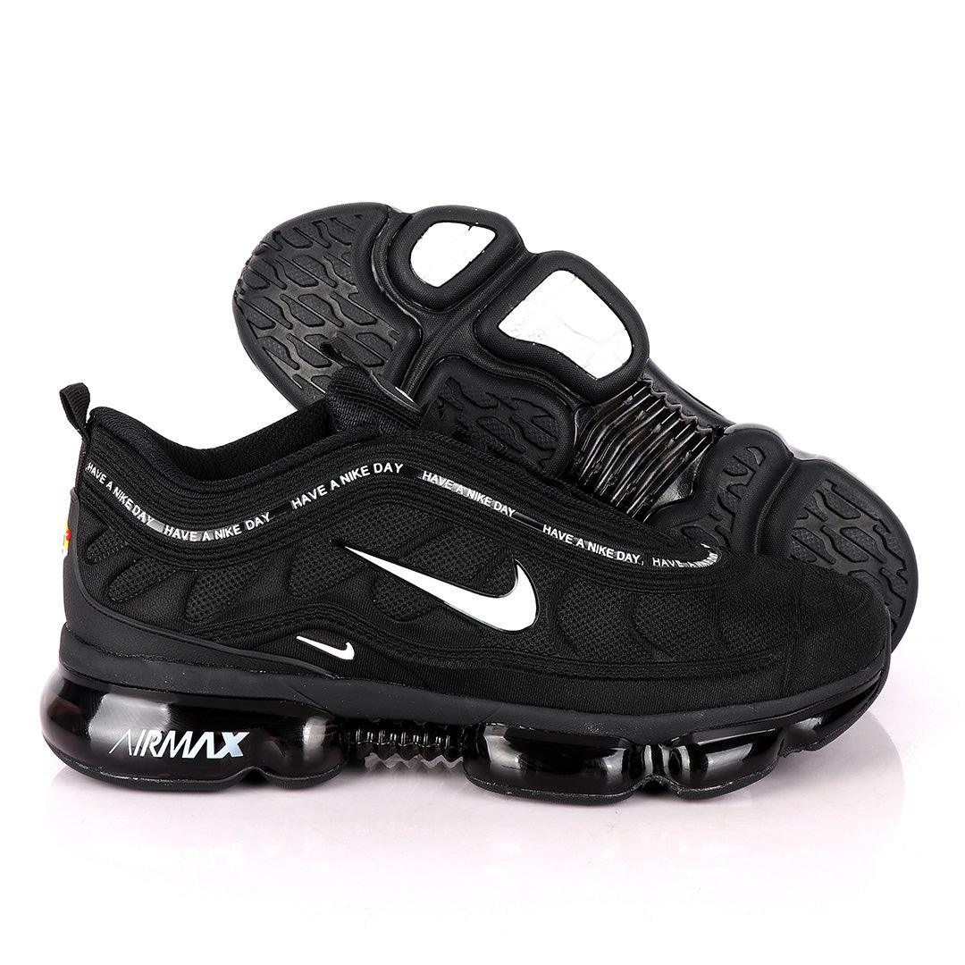NK Max Black Sneakers With Tuned Pressure Sole And White Logo Design - Obeezi.com