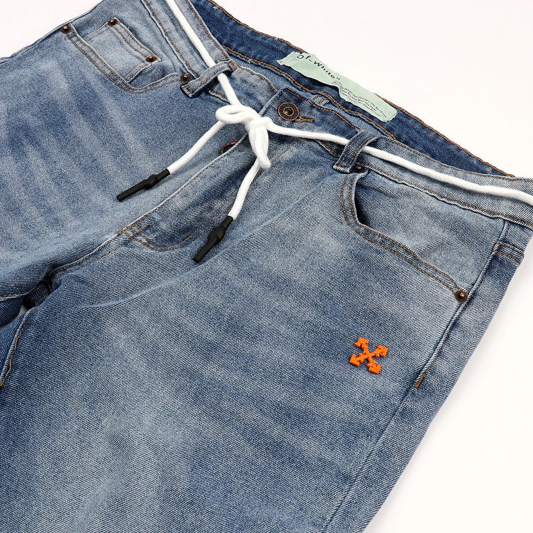 O.W Virgil Abloh Collection Authentic Men's Denim Label Jeans- Blue - Obeezi.com