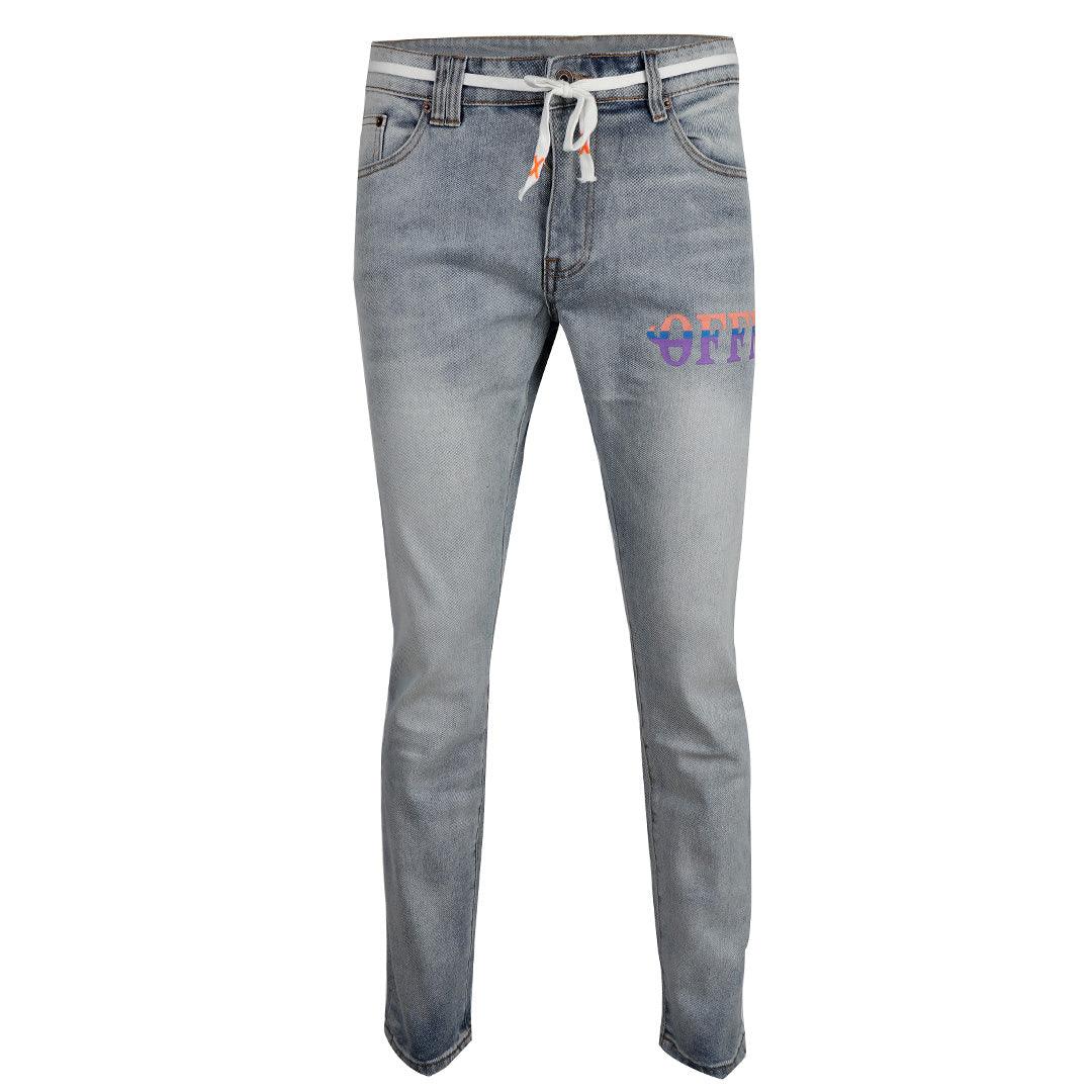 O.W Virgil Abloh Collection Denim Label Jeans- Blue - Obeezi.com