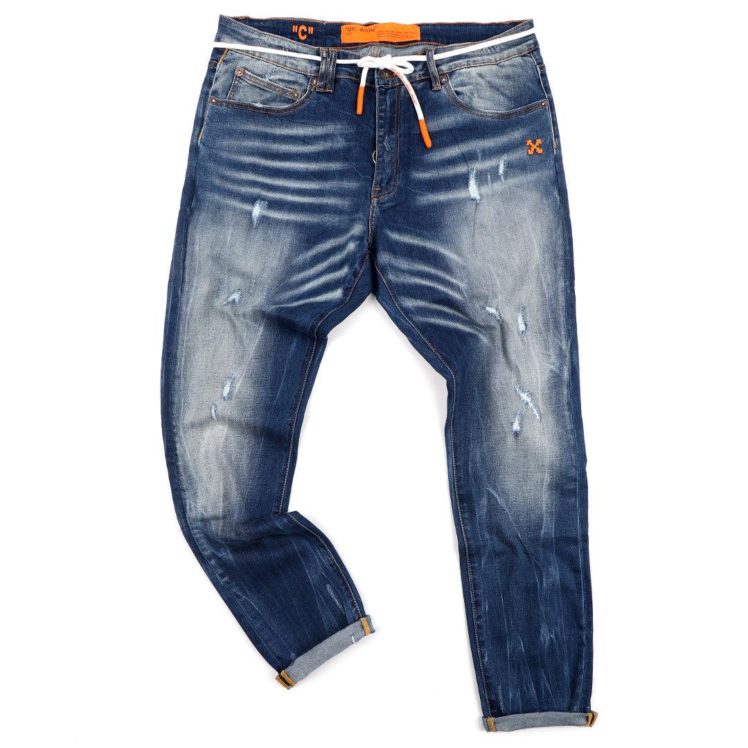 O.W Virgil Abloh Collection Exquisite Denim Label Jeans- Blue - Obeezi.com