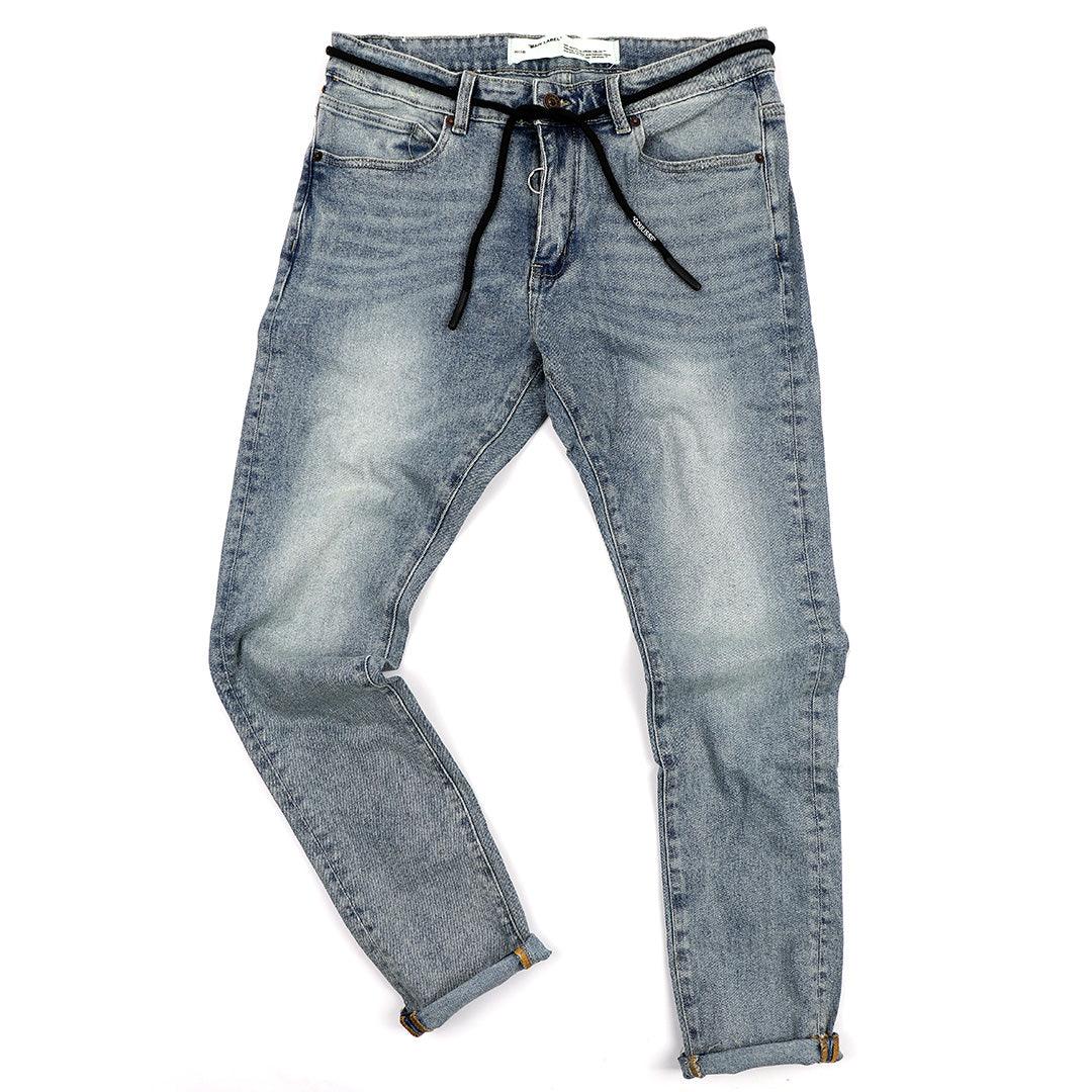O.W Virgil Abloh Collection Ripped Executive Denim Label Jeans- Blue - Obeezi.com