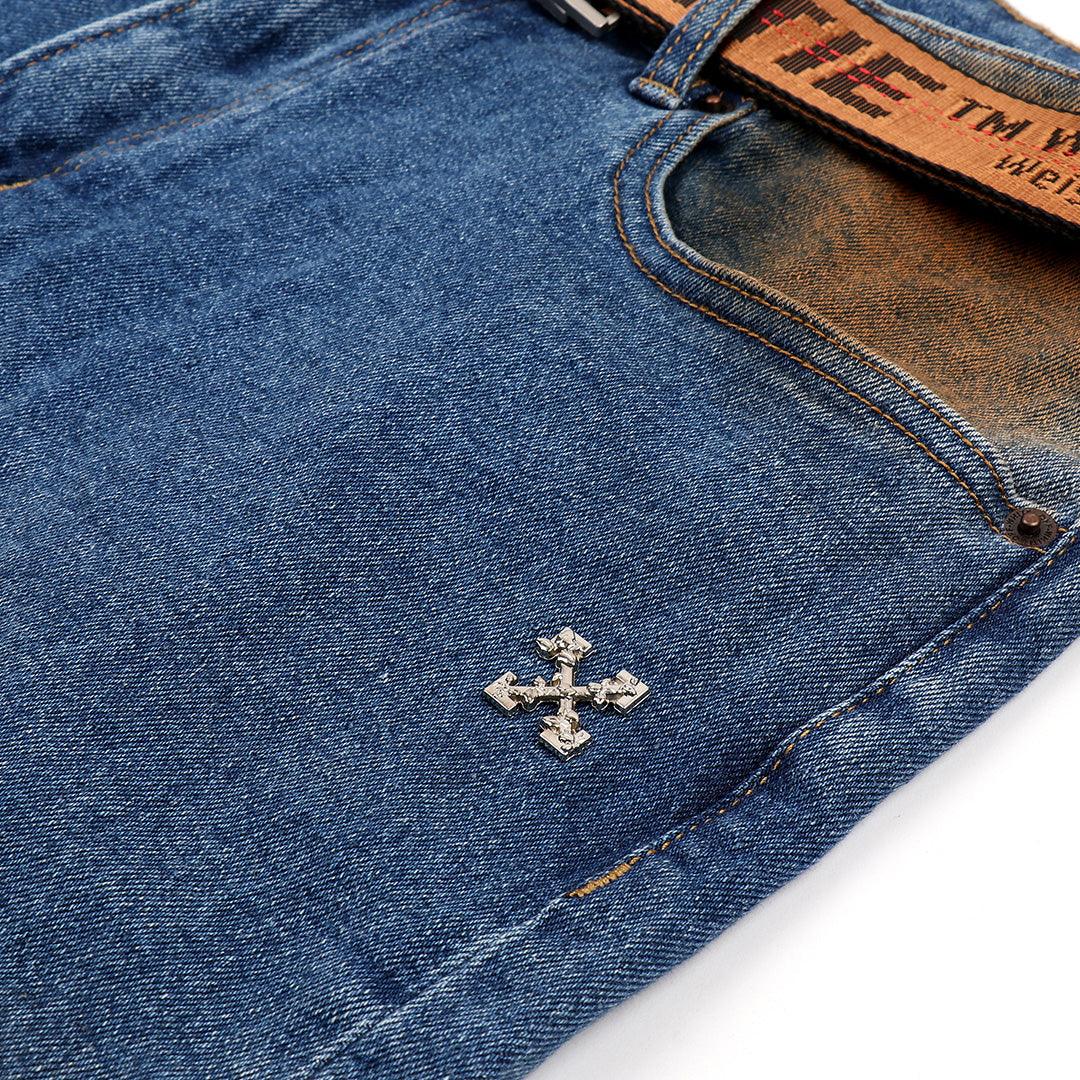 O.W Virgil Abloh Collection Two-Toned Executive Denim Label Jeans- Blue - Obeezi.com