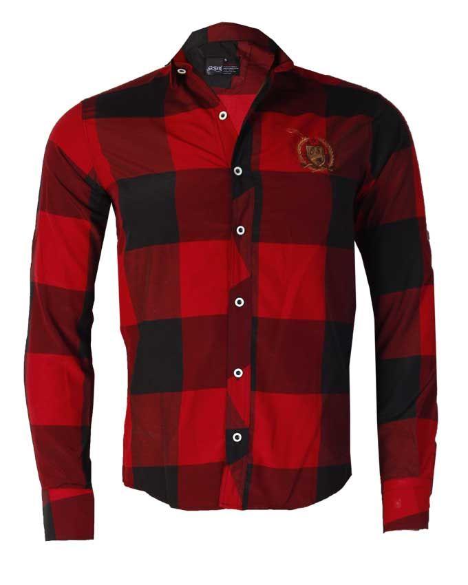 OSM Checkered Design With Crested Logo Men's Long Sleeve Shirt|Red, Black - Obeezi.com